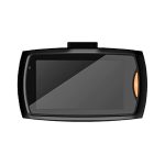 A black Simona Dash Cam featuring a flat screen and an orange button, designed for vehicle use.