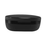 A black charging case for Hastings Pro TWS Earbuds, featuring a sleek, rounded design and a subtle logo.