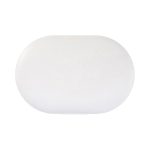 A white charging case for wireless stereo earbuds, featuring a smooth, oval shape and a minimalistic design.