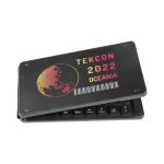 A foldable Bluetooth keyboard in black with a colourful design and a branding logo on the front.