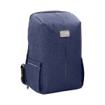 A navy blue backpack with a sleek design, featuring side pockets and a visible logo.