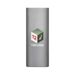 A grey promotional item featuring a logo and a rectangular design, suitable for branding use.