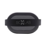 A portable black Bluetooth LED speaker with a sleek design and a front mesh speaker grille. Features a brand logo.
