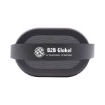 A portable black LED Bluetooth speaker with a mesh grille and a logo band.