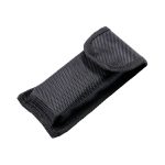 A black nylon pouch designed to hold a multi-tool, featuring a flap closure and stitched edges.