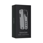 A sleek black box containing the Ranger 10-in-1 Multi-Tool, featuring a simple grey design and a logo.