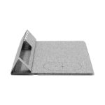 A grey eco-friendly mouse pad with a sleek design and built-in charging feature, featuring a logo.