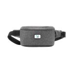 A grey anti-theft sling bag with a strap and a small logo on the front.