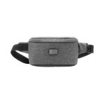 A grey anti-theft sling bag with a sturdy strap and a small logo on the front.