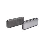 A pair of rectangular Bluetooth speakers in black and silver, featuring a textured finish and a logo.