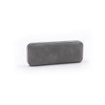 A grey Bluetooth speaker with a sleek, rectangular design and a minimalistic appearance, featuring a logo.