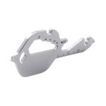 A silver multi-tool shaped like a key, featuring measurement markings and a bottle opener. It has a simple design.