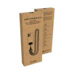A brown cardboard box featuring the Lany Charge Eco Phone Strap, showcasing a 2-in-1 charging and data cable design.