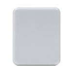 A white magnetic wireless power bank with a sleek, rectangular design and a branding logo.