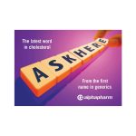 A set of orange and yellow blocks displaying the word "ASK HERE," with a hand reaching for a block. The background is purple.