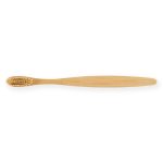 A bamboo toothbrush featuring a sleek design and soft bristles.