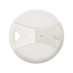 A coffee cup lid designed for a reusable coffee cup, featuring a flip-top opening and two air vents for sipping.