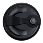 A black snap lid designed for a coffee cup, featuring a simple closure mechanism.