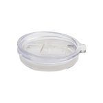 A clear lid for a reusable coffee cup, featuring a sliding opening and a secure fit, designed for easy sipping.