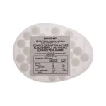 An egg-shaped container of sugar-free breath mints, featuring a label with ingredients and nutritional facts.