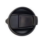 A coffee cup lid designed for reusable drinkware, featuring a sliding closure for easy sipping.