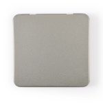 A metal tin box with a flat, silver surface designed to hold colored pencils.