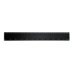 A black 30cm ruler featuring metric markings, with a logo on one side.