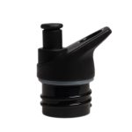 A drink bottle lid in black, featuring a spout and an internal rubber seal for a secure fit.