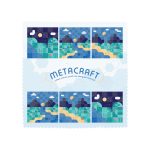 A multi-image design featuring colorful landscapes with buildings, hills, and clouds, showcasing a blue and green color scheme.