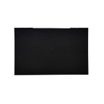 A black microfibre lens cloth with a sleek design, suitable for cleaning lenses and screens, featuring a logo.