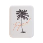 A LED compact mirror featuring a palm tree design and the text "Tropical Beauty."
