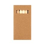 A pencil set packaged in a simple brown kraft box, revealing the tops of colored pencils inside.