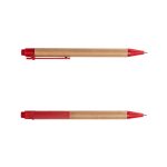 A cardboard pen with a red clip and tip, featuring a natural brown paper barrel, is displayed from two angles.