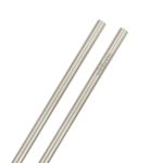 Two stainless steel straws in a silver finish, featuring a logo on one straw.