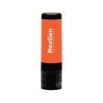 A lip balm stick with a black and orange tube, featuring the label "NexGen Bottle Manufacturing."