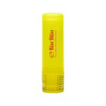 A lip balm stick in a bright yellow container labeled "Kiss Bliss" with the tagline "Your lips' new best friend."
