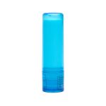 A lip balm stick in a translucent blue container.