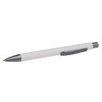 A sleek white pen with a metallic silver tip and clip, designed for smooth writing.
