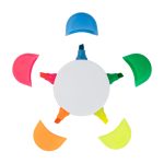 A circular highlighter set featuring six different coloured highlighters: pink, orange, yellow, green, blue, and purple, with caps.