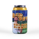 A drink can cooler featuring vibrant colors, a logo, and a design celebrating a winner.