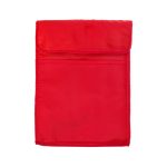 A red Sumo Cooler Lunch Bag with a fold-over flap and a smooth fabric surface.