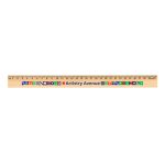 A 30cm wooden ruler featuring colourful designs and a logo, showcasing a natural wood finish.