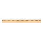 A 30cm wooden ruler with a light wood finish, featuring measurement markings and a logo.