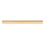 A 30cm wooden ruler with a natural finish and measurement markings along its length, featuring a logo.