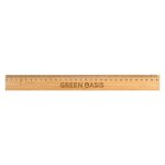 A bamboo 30cm ruler featuring a branding logo and measurement markings along its length.