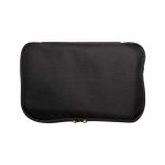 A black cooler bag with a zippered closure, featuring a sleek, textured surface.