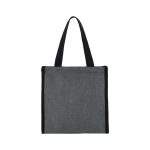 A grey cooler bag with black handles, featuring a simple design and a logo.