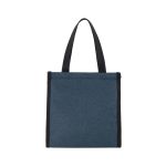 A blue cooler bag with black trim and two handles, featuring a zipper closure and a simple design.