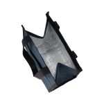 A cooler bag in navy and black, featuring insulated interior and dual handles for easy carrying.