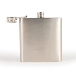 A stainless steel hip flask with a brushed finish and a screw-top cap.